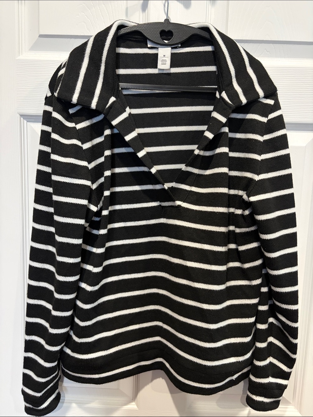 White House Black Market Black and White Striped Knit Top